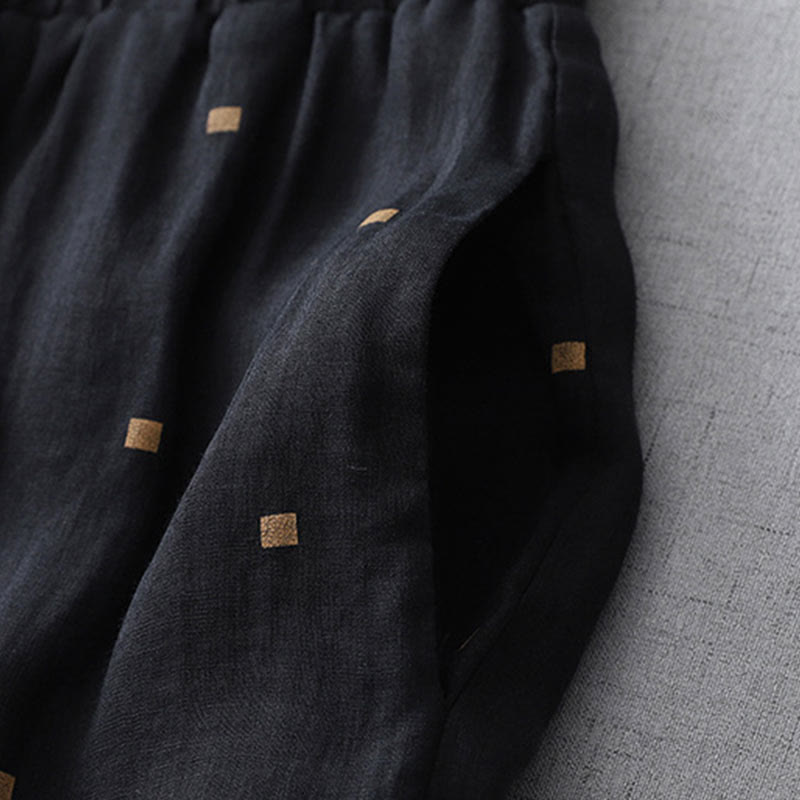 Breathable Cotton Linen Polka Dot Wide-Leg Meditation Pants