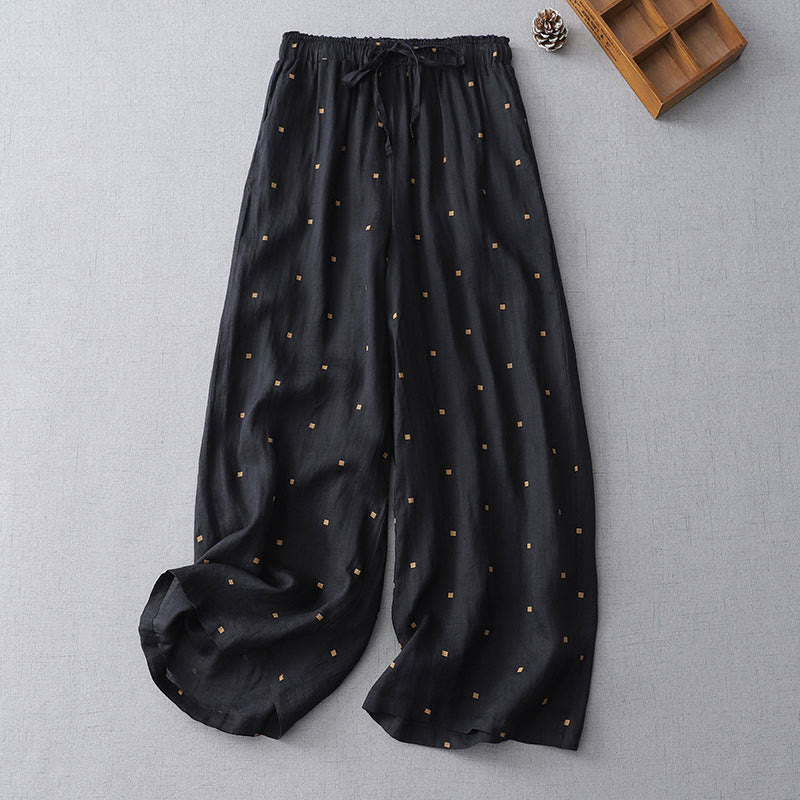 Breathable Cotton Linen Polka Dot Wide-Leg Meditation Pants