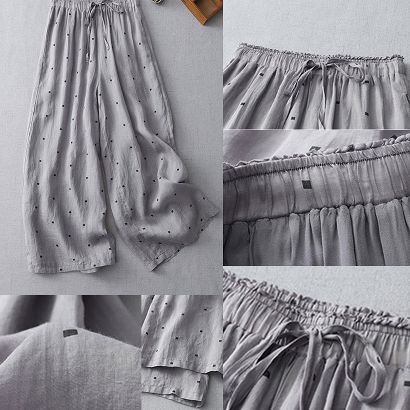 Breathable Cotton Linen Polka Dot Wide-Leg Meditation Pants