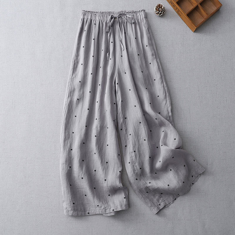 Breathable Cotton Linen Polka Dot Wide-Leg Meditation Pants