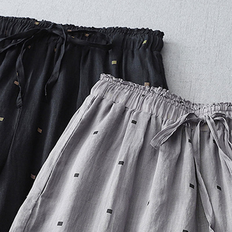 Breathable Cotton Linen Polka Dot Wide-Leg Meditation Pants