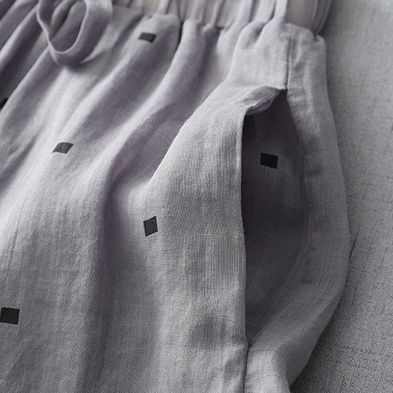 Breathable Cotton Linen Polka Dot Wide-Leg Meditation Pants