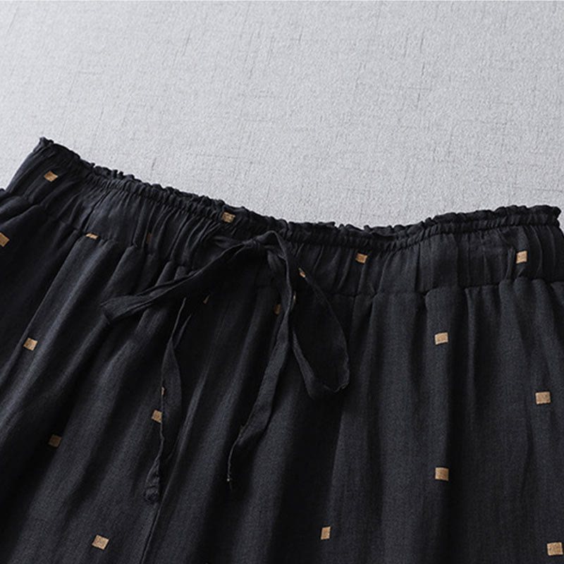 Breathable Cotton Linen Polka Dot Wide-Leg Meditation Pants