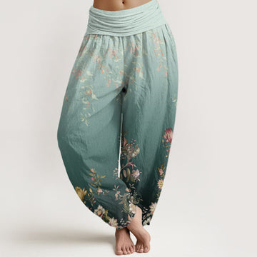 Breathable Cotton Botanical Print Meditation Harem Pants