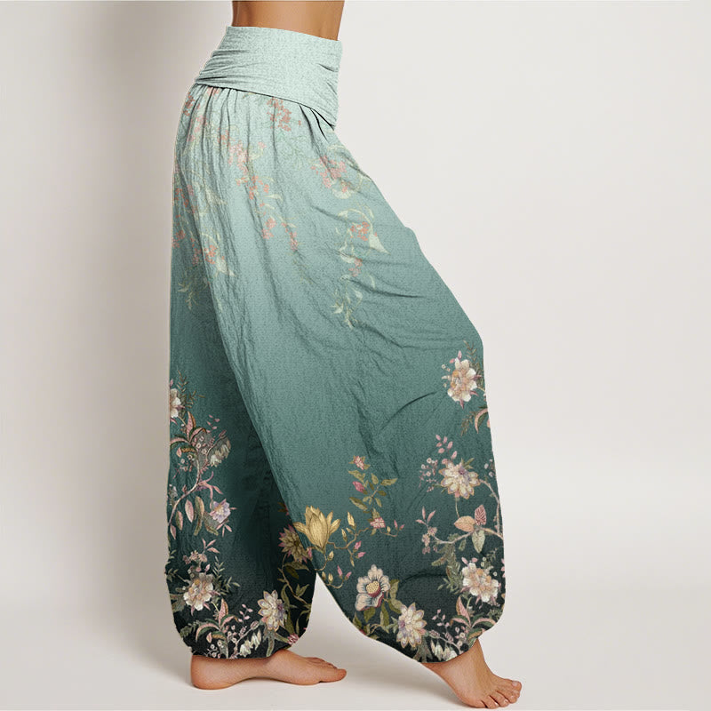 Breathable Cotton Botanical Print Meditation Harem Pants