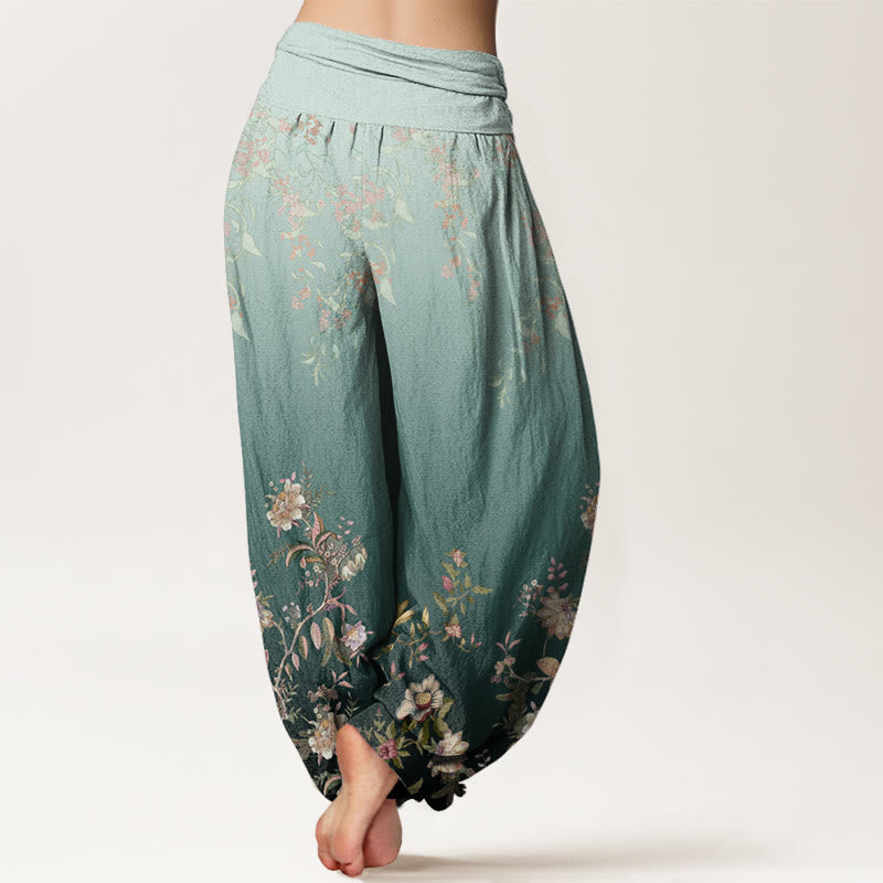Breathable Cotton Botanical Print Meditation Harem Pants