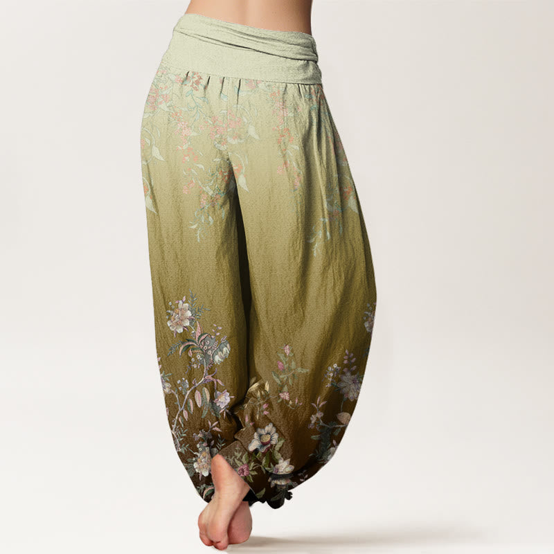 Breathable Cotton Botanical Print Meditation Harem Pants