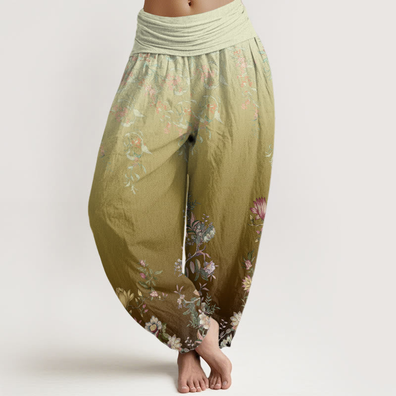 Breathable Cotton Botanical Print Meditation Harem Pants