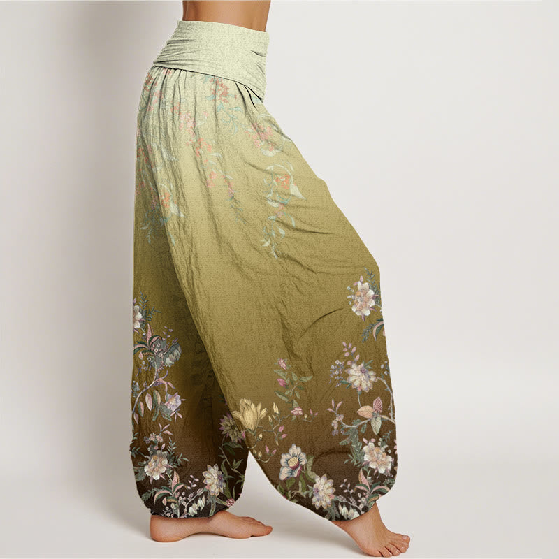 Breathable Cotton Botanical Print Meditation Harem Pants