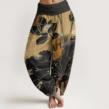 Tactile Cotton Lotus Pattern Meditation Harem Pants
