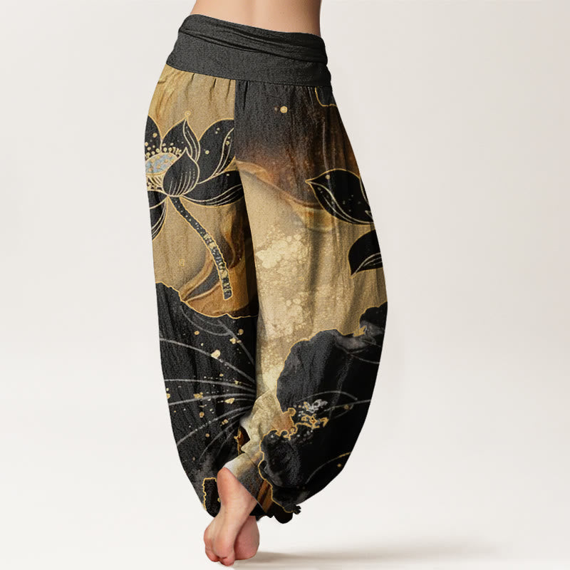Tactile Cotton Lotus Pattern Meditation Harem Pants