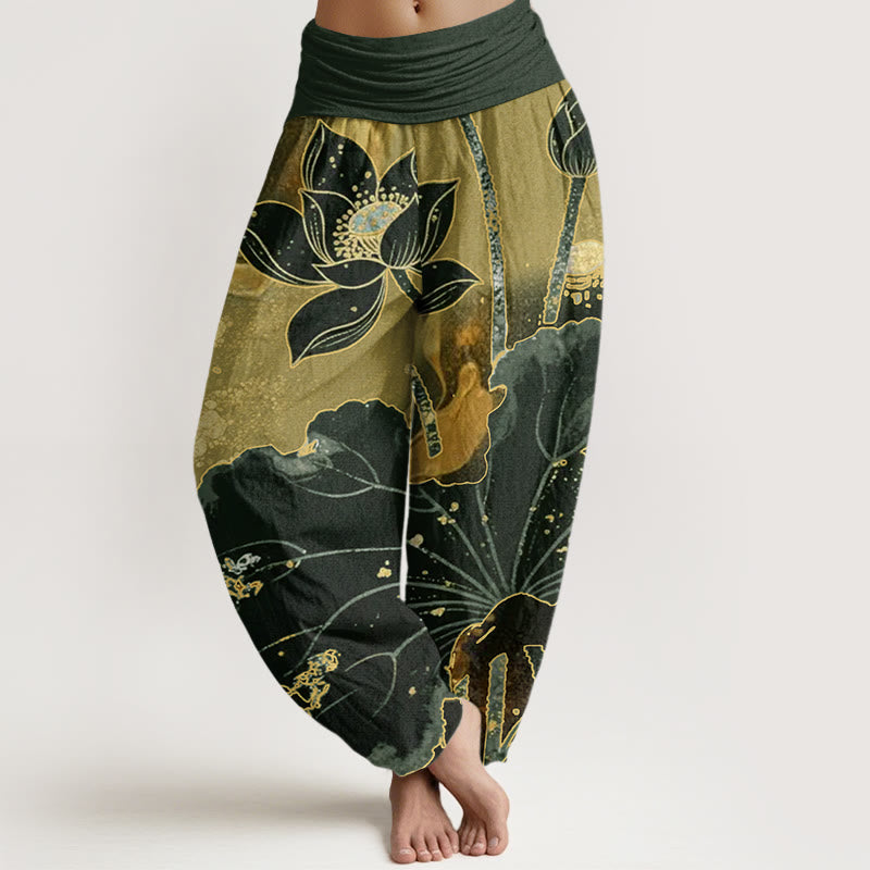 Tactile Cotton Lotus Pattern Meditation Harem Pants