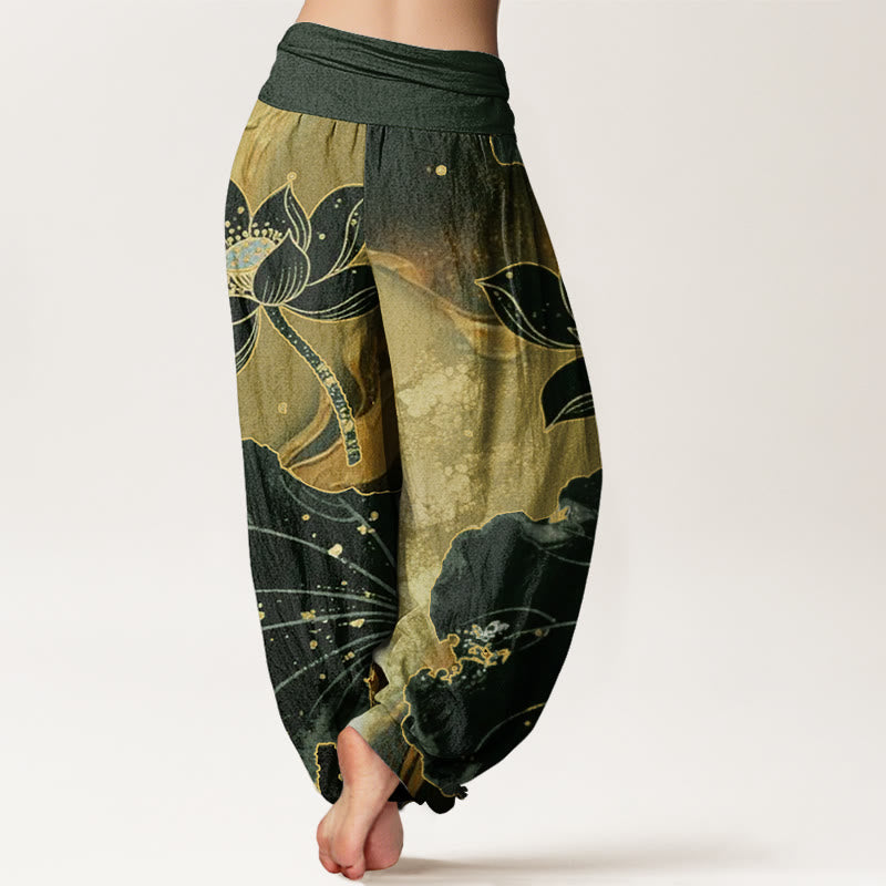 Tactile Cotton Lotus Pattern Meditation Harem Pants