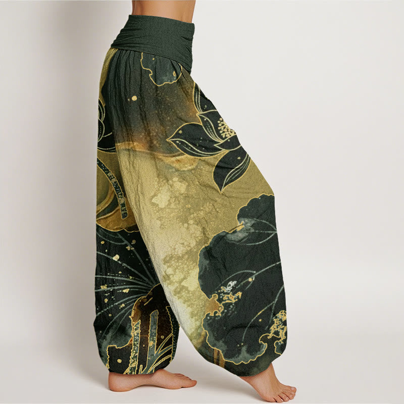 Tactile Cotton Lotus Pattern Meditation Harem Pants