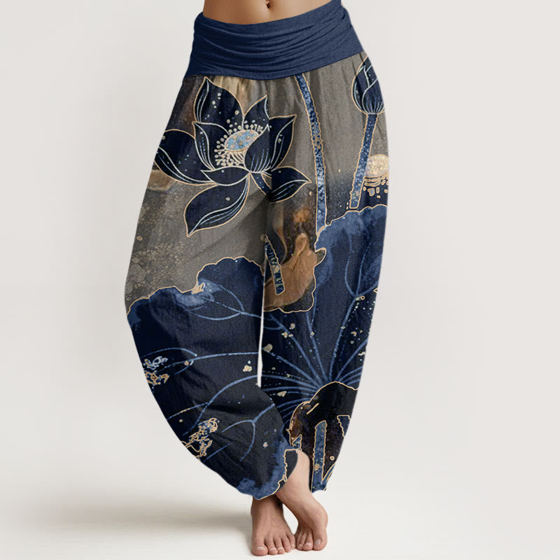 Tactile Cotton Lotus Pattern Meditation Harem Pants