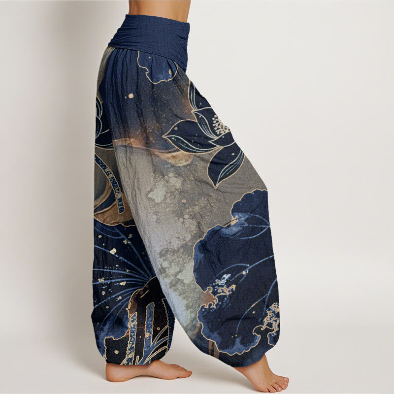 Tactile Cotton Lotus Pattern Meditation Harem Pants