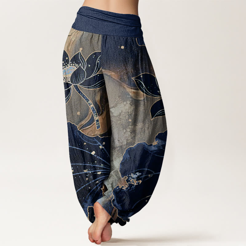 Tactile Cotton Lotus Pattern Meditation Harem Pants