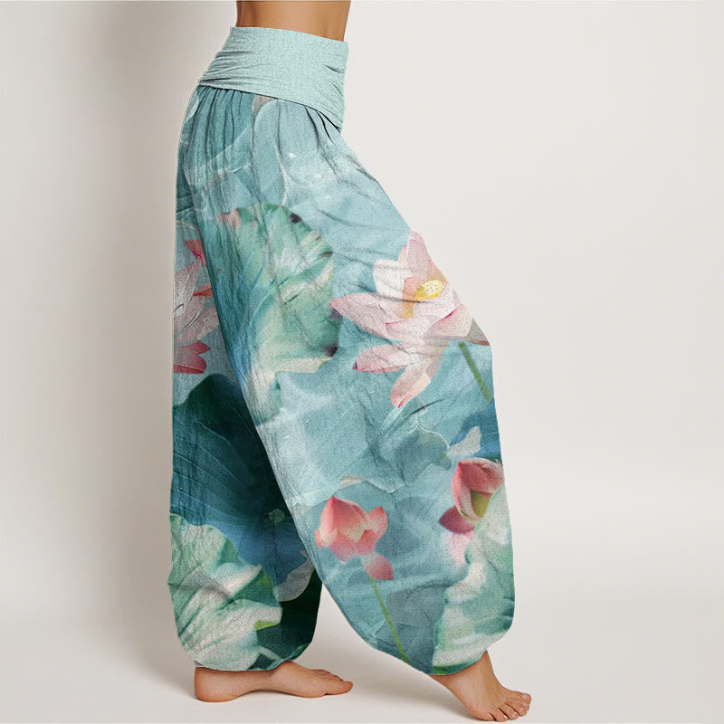 Cotton Lotus Print Breathable Meditation Harem Pants