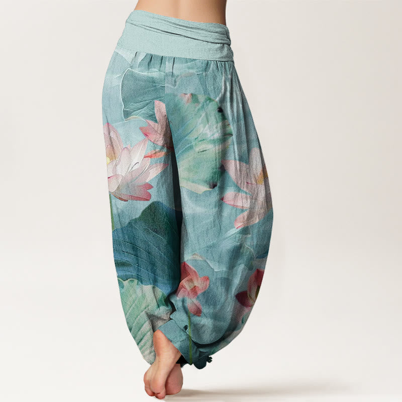 Cotton Lotus Print Breathable Meditation Harem Pants
