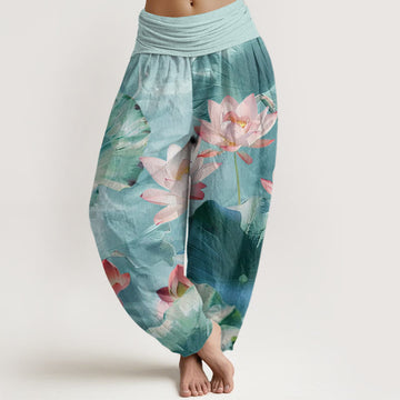 Cotton Lotus Print Breathable Meditation Harem Pants