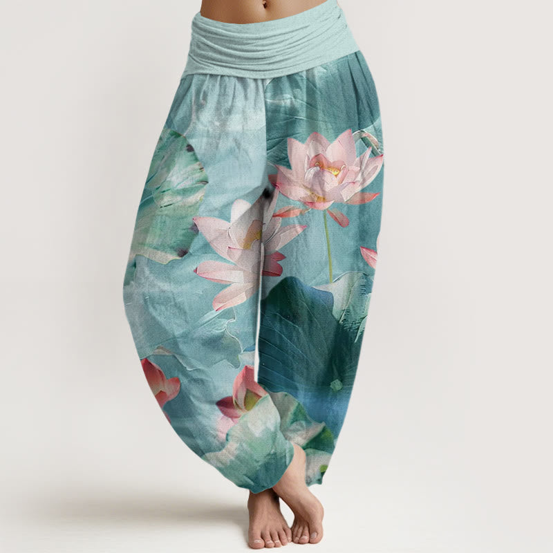 Cotton Lotus Print Breathable Meditation Harem Pants