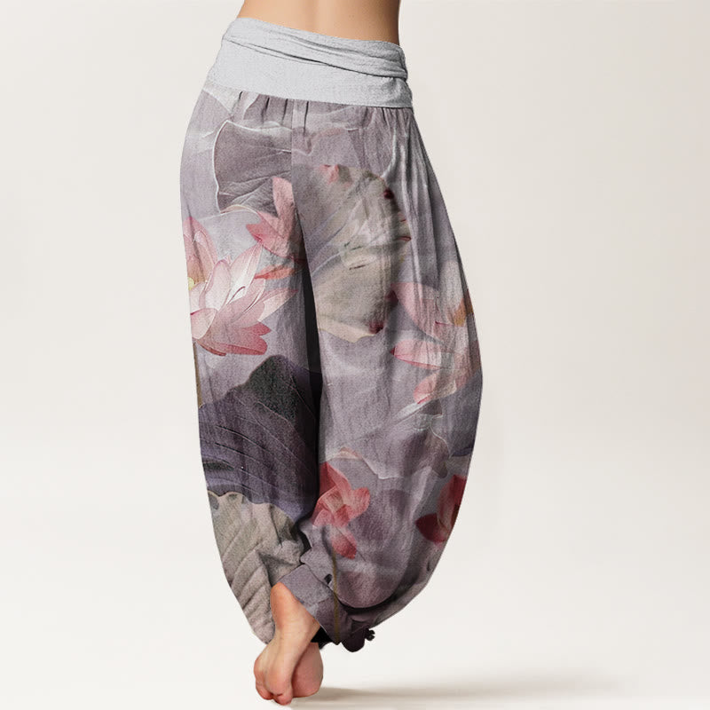 Cotton Lotus Print Breathable Meditation Harem Pants
