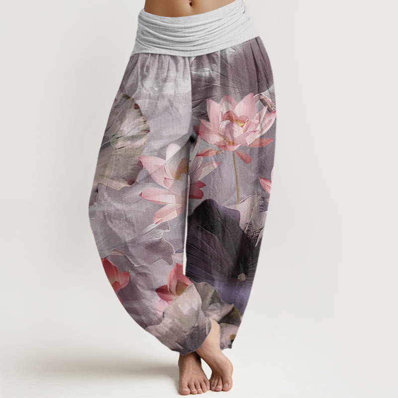 Cotton Lotus Print Breathable Meditation Harem Pants