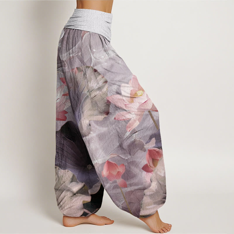 Cotton Lotus Print Breathable Meditation Harem Pants