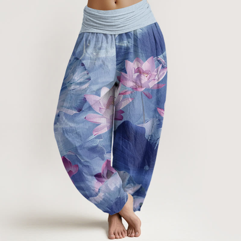 Cotton Lotus Print Breathable Meditation Harem Pants