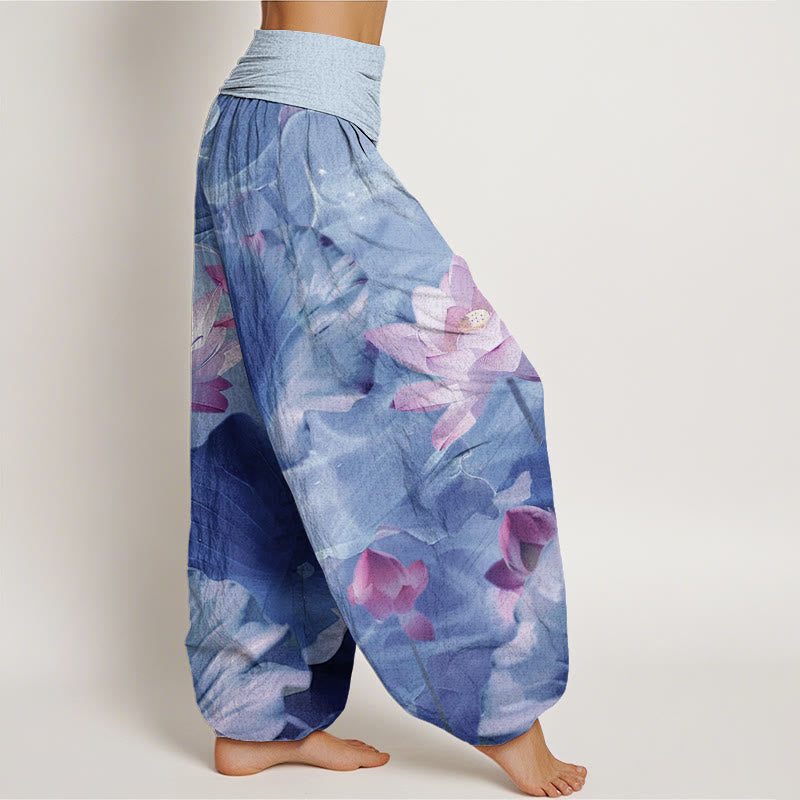 Cotton Lotus Print Breathable Meditation Harem Pants