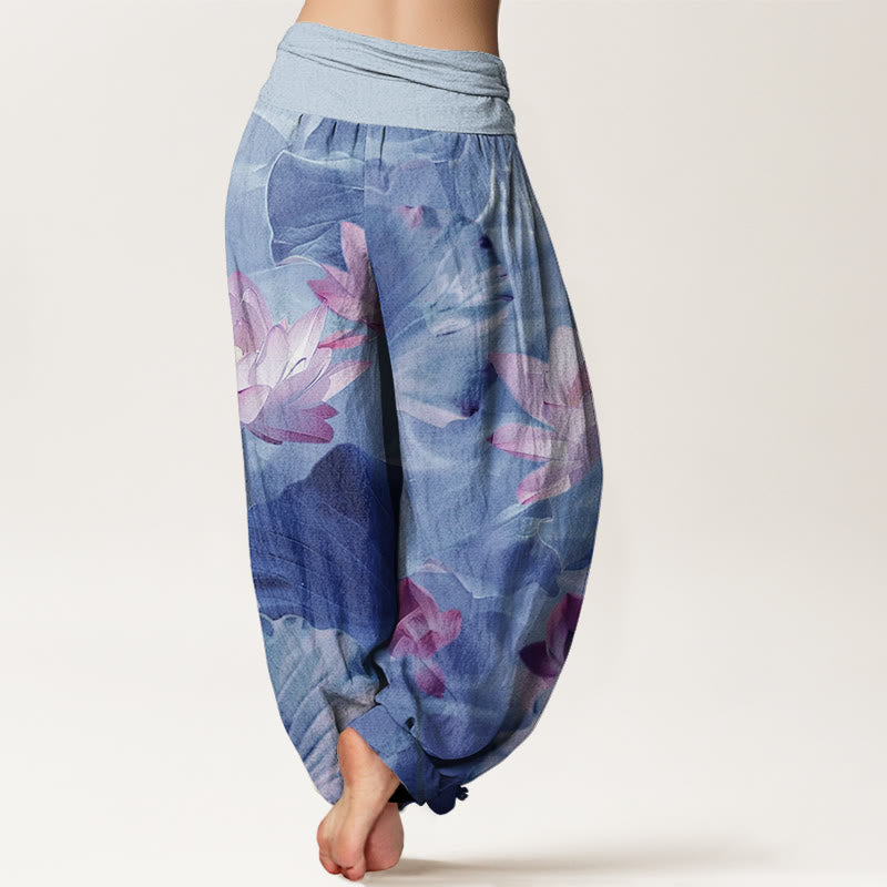 Cotton Lotus Print Breathable Meditation Harem Pants