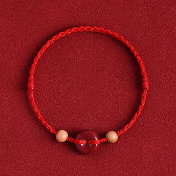 Hand-Braided Peach Wood Ping An Kou & Cinnabar Red String Bracelet Anklet