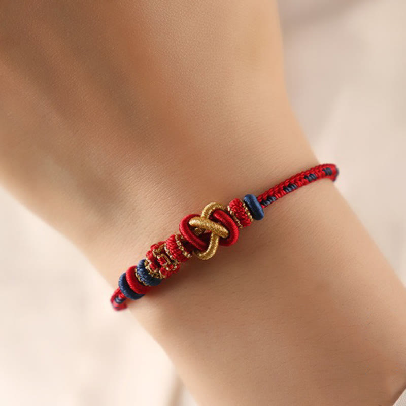 Handcrafted Peach Blossom Endless Knot Adjustable Red String & Colorful Cord Bracelet