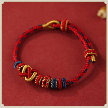 Handcrafted Peach Blossom Endless Knot Adjustable Red String & Colorful Cord Bracelet