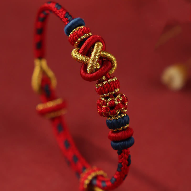Handcrafted Peach Blossom Endless Knot Adjustable Red String & Colorful Cord Bracelet