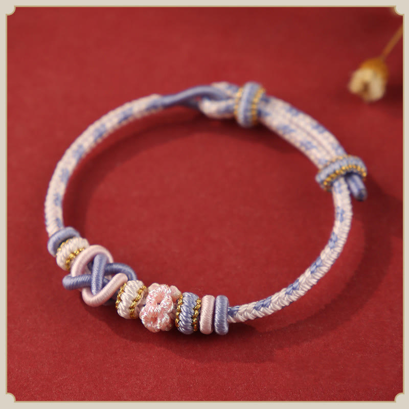 Handcrafted Peach Blossom Endless Knot Adjustable Red String & Colorful Cord Bracelet