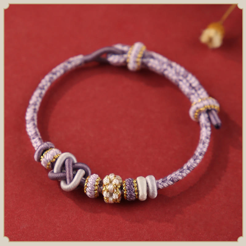 Handcrafted Peach Blossom Endless Knot Adjustable Red String & Colorful Cord Bracelet