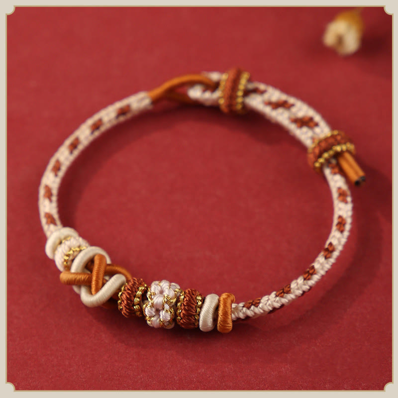 Handcrafted Peach Blossom Endless Knot Adjustable Red String & Colorful Cord Bracelet