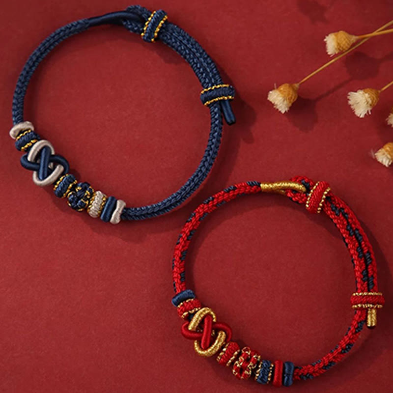 Handcrafted Peach Blossom Endless Knot Adjustable Red String & Colorful Cord Bracelet
