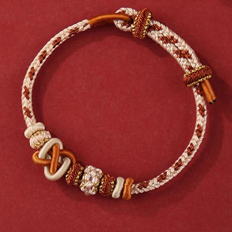 Handcrafted Peach Blossom Endless Knot Adjustable Red String & Colorful Cord Bracelet