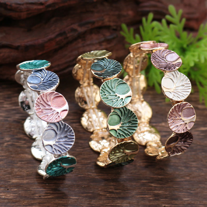 Artistic Tree of Life Enamel Inlay Adjustable Bracelet