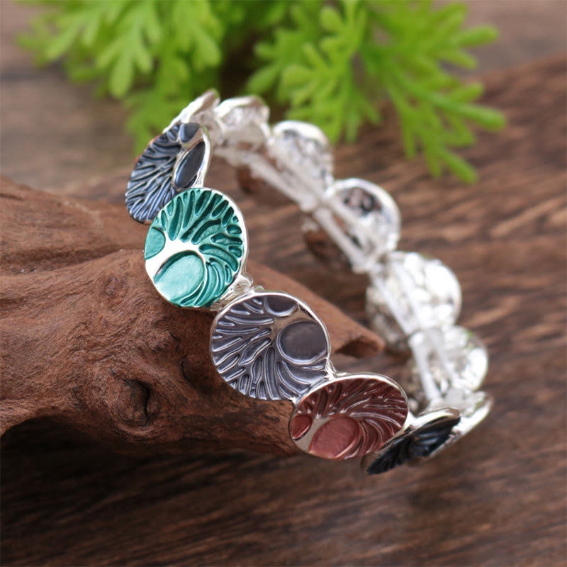 Artistic Tree of Life Enamel Inlay Adjustable Bracelet
