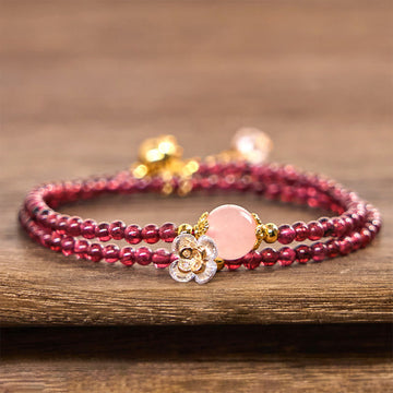Natural Garnet & Rose Quartz Copper Double Wrap Calm Bracelet