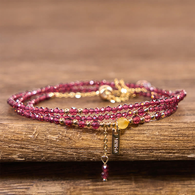 Small Natural Garnet Passion Triple Wrap Bracelet