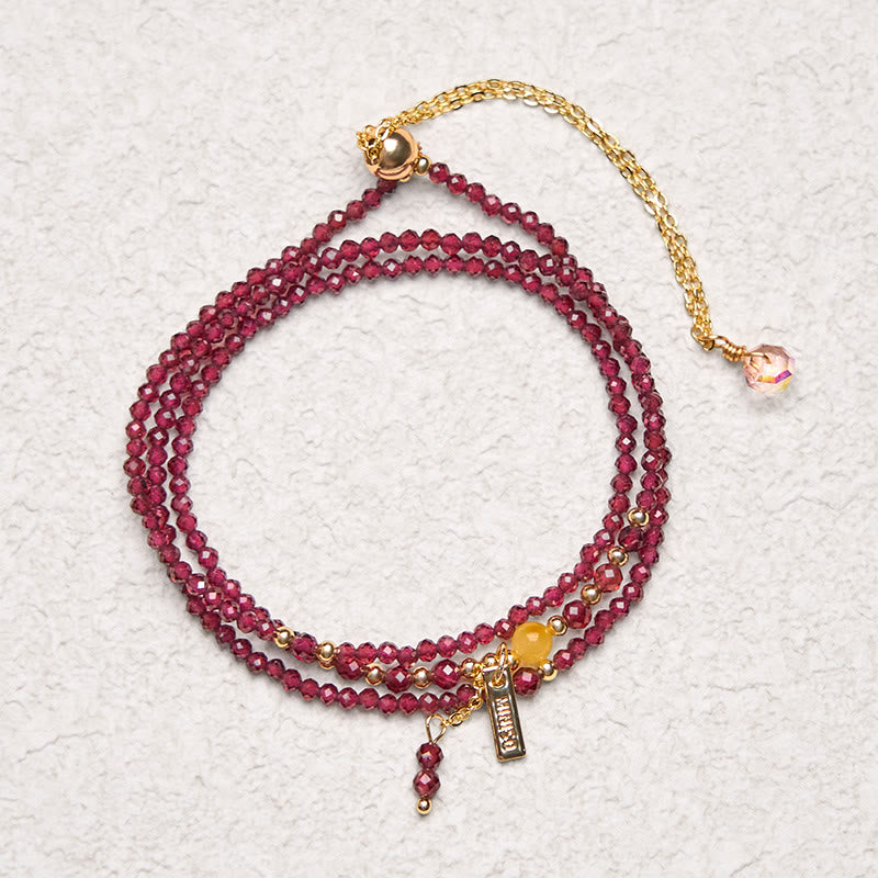 Small Natural Garnet Passion Triple Wrap Bracelet