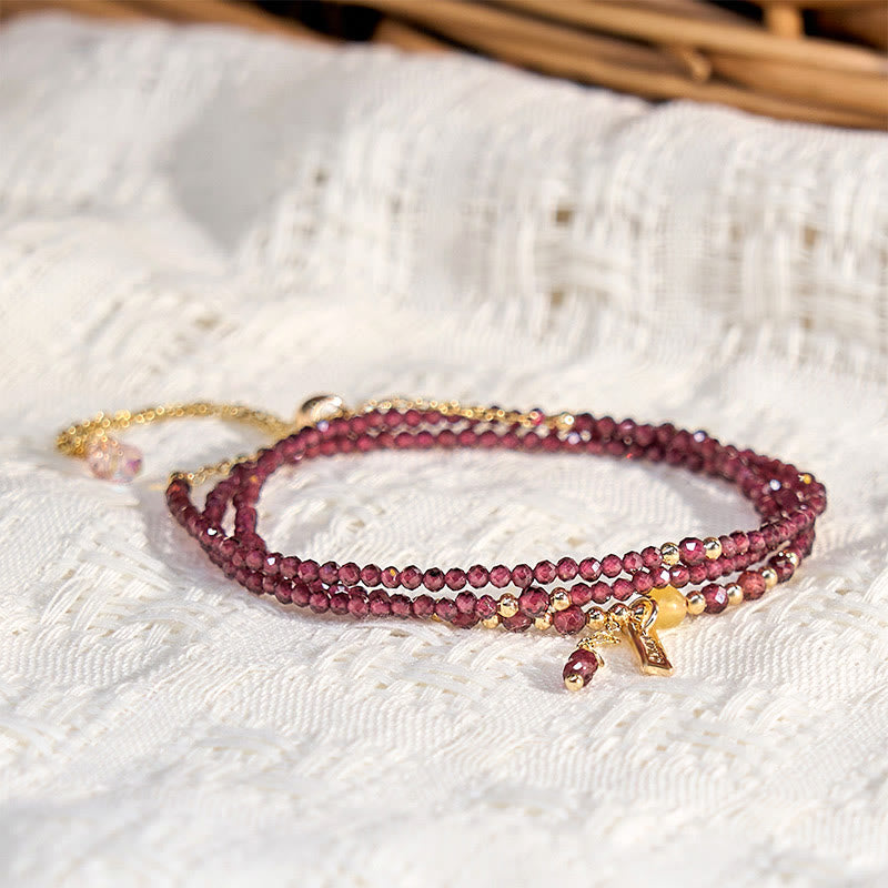 Small Natural Garnet Passion Triple Wrap Bracelet