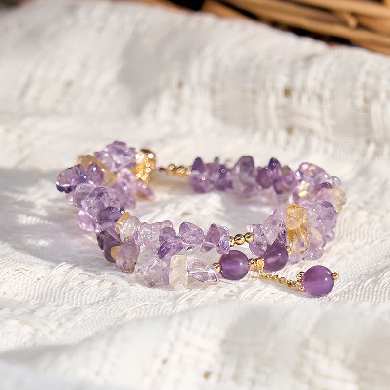 Irregular Natural Amethyst Citrine Gravel Meditation Double Layer Bracelet