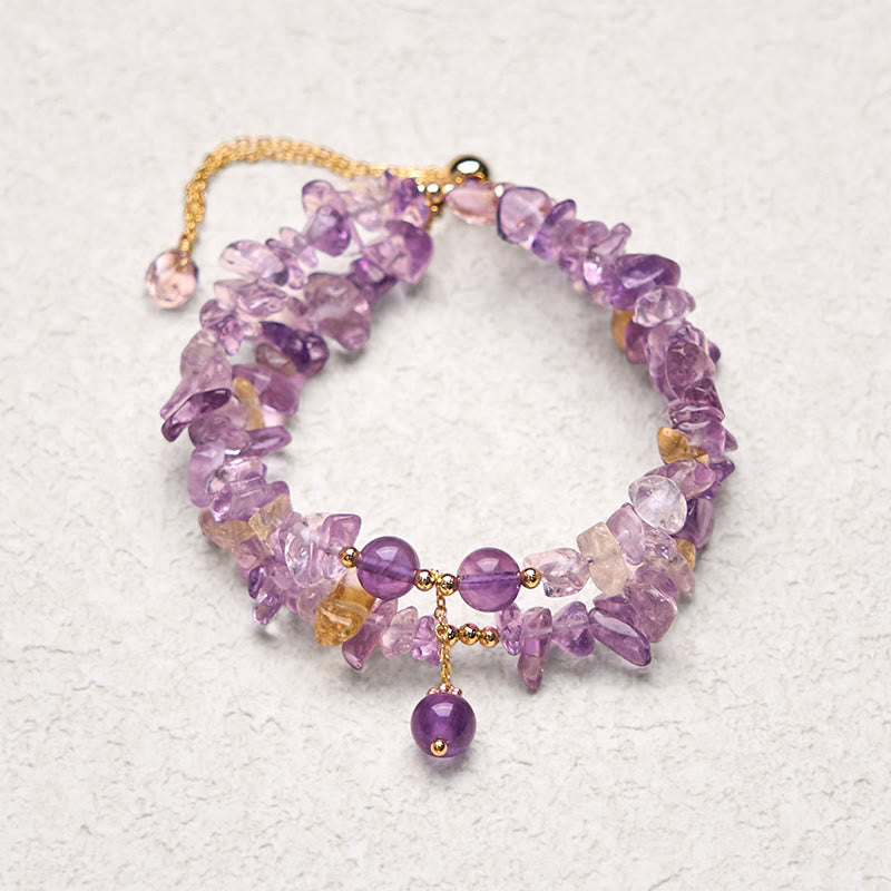 Irregular Natural Amethyst Citrine Gravel Meditation Double Layer Bracelet