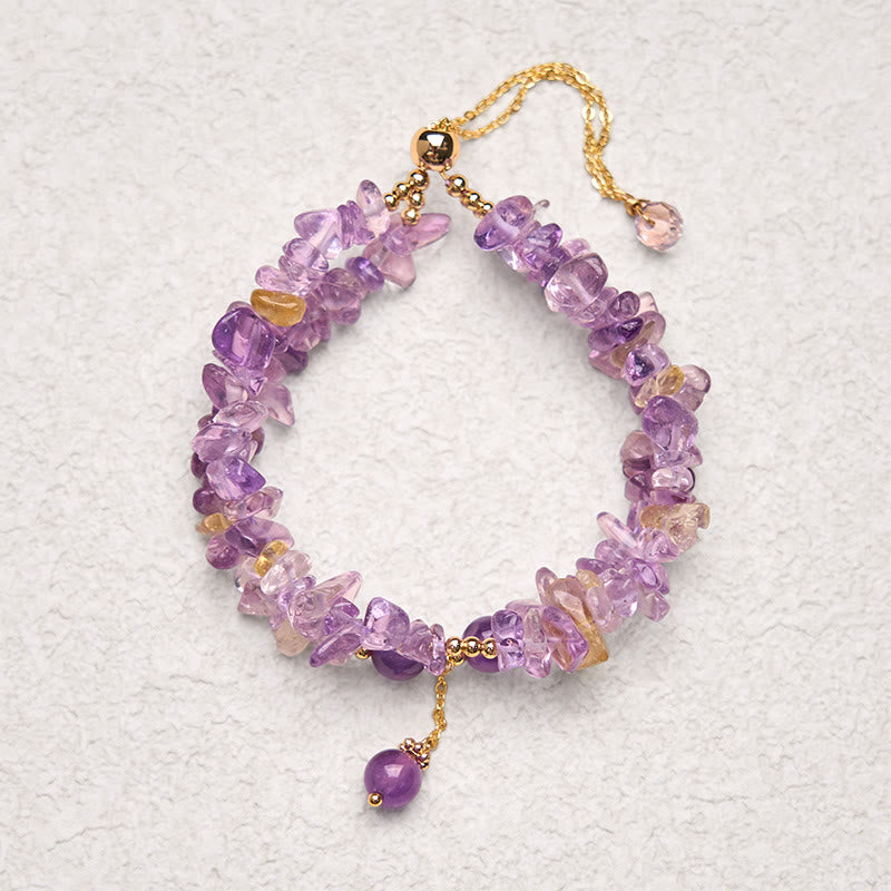 Irregular Natural Amethyst Citrine Gravel Meditation Double Layer Bracelet