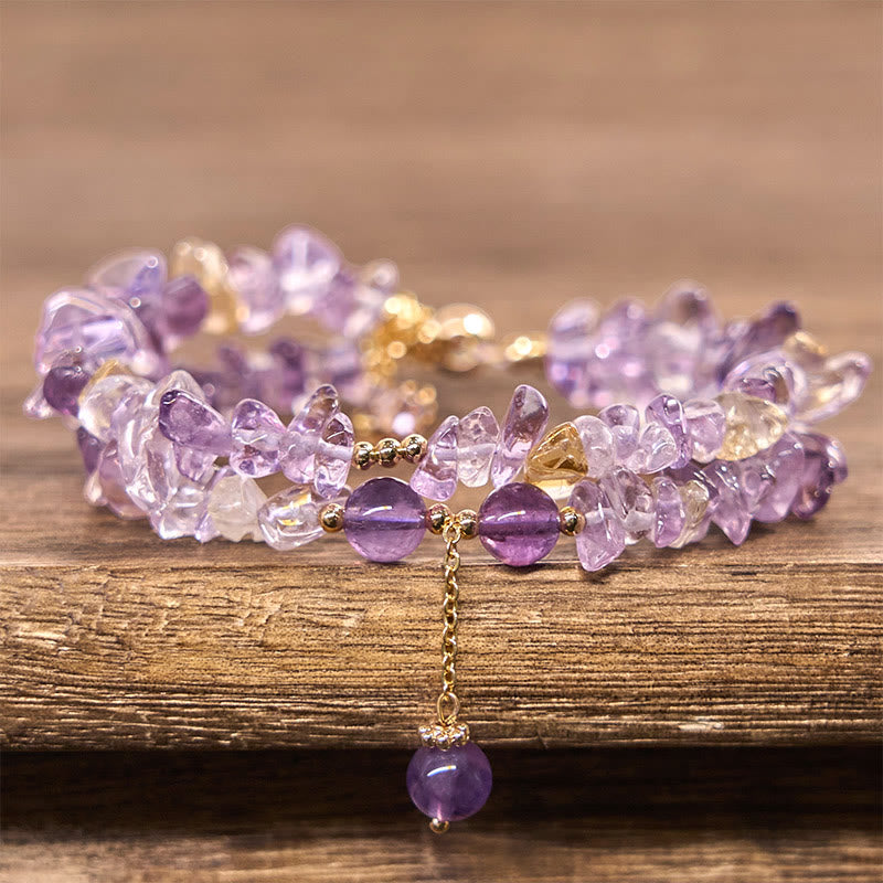 Irregular Natural Amethyst Citrine Gravel Meditation Double Layer Bracelet